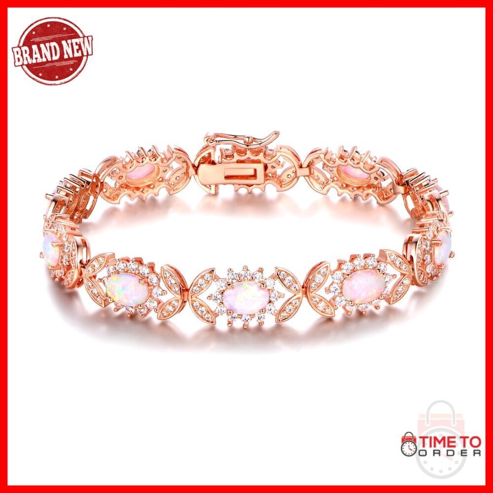 18K Gold Plated Opal Tennis Bracelet, Bezel Setting, Lobster Clasp